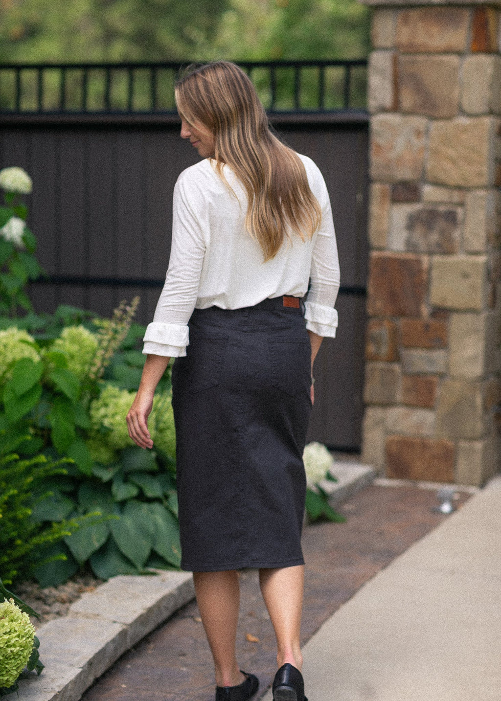 Onyx Black Denim Midi Skirt