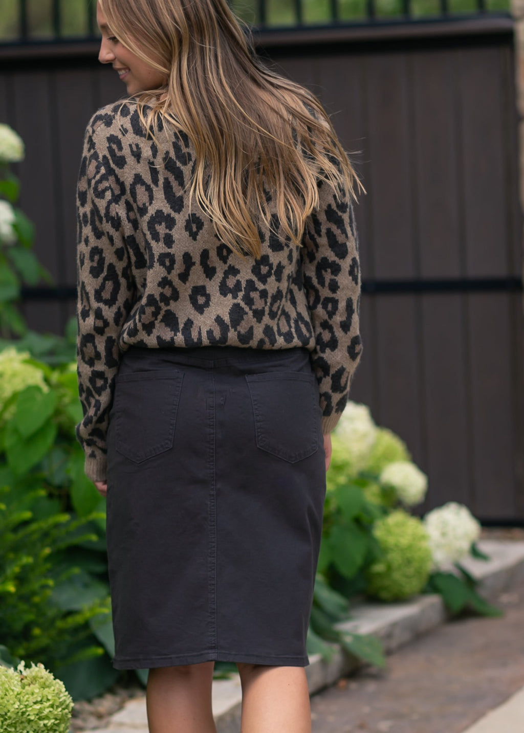 Onyx Black Denim Midi Skirt
