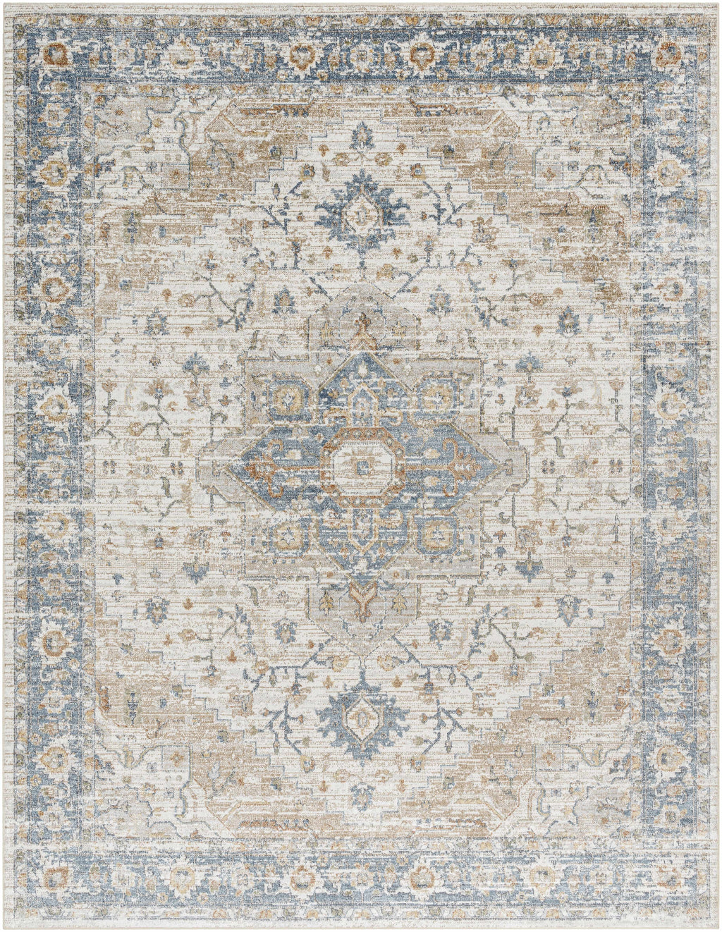 Turkish Cream and blue Washable Area Rug