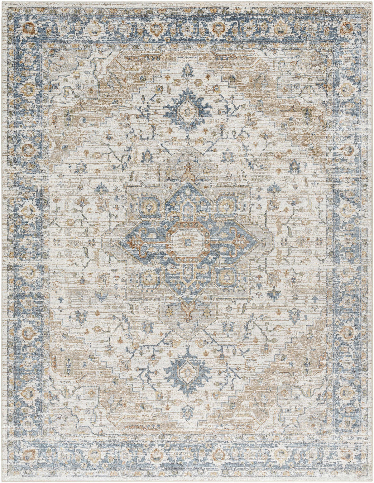 Turkish Cream and blue Washable Area Rug