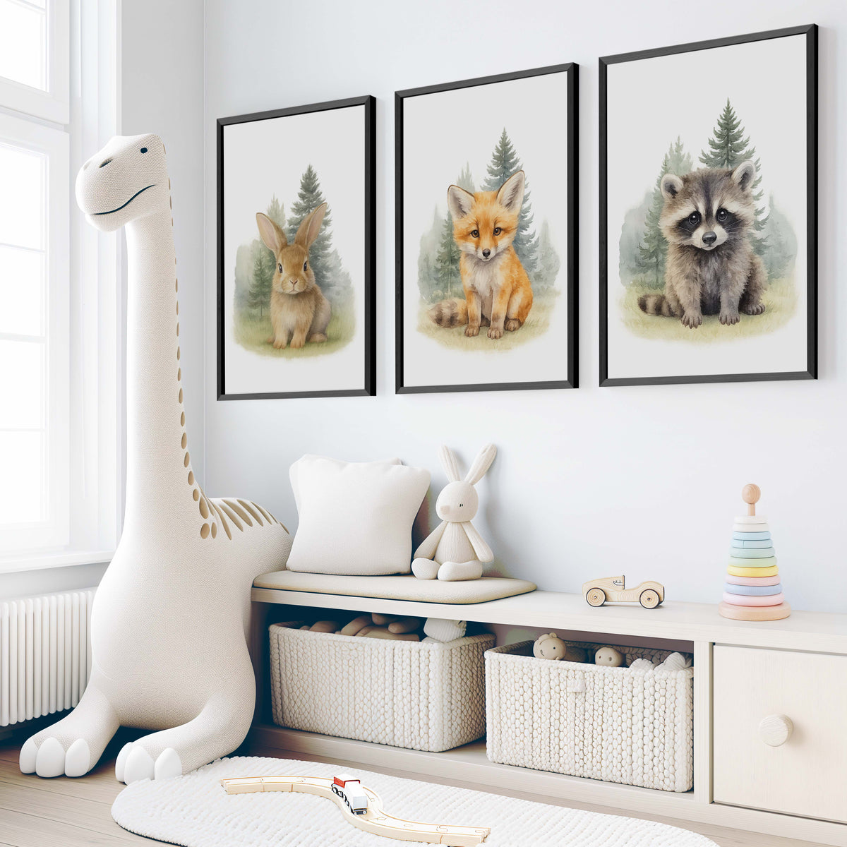 Woodland Nursery Wall Art – Bunny, Fox & Raccoon Set