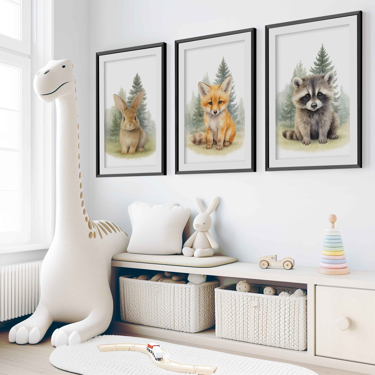 Woodland Nursery Wall Art – Bunny, Fox & Raccoon Set