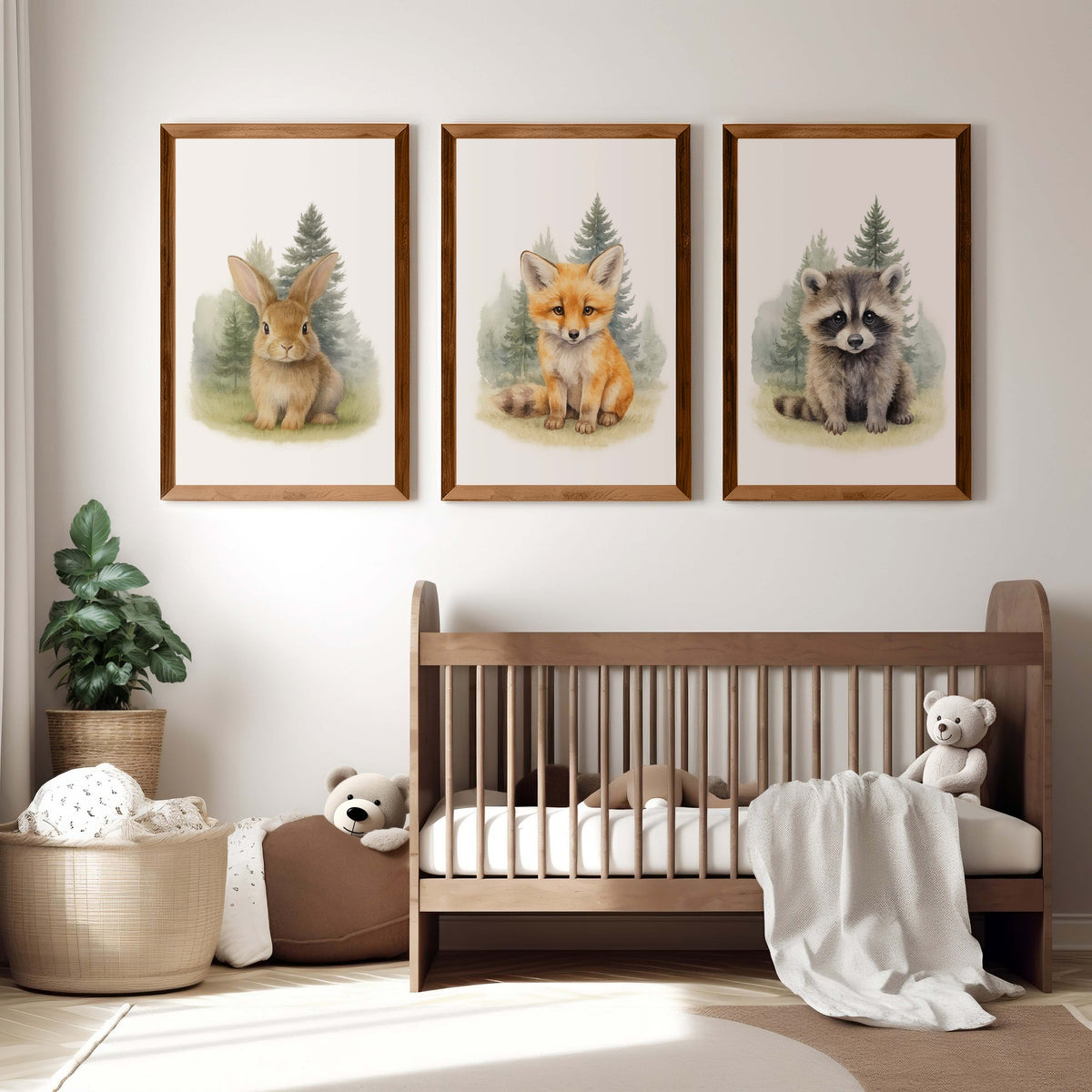 Woodland Nursery Wall Art – Bunny, Fox & Raccoon Set