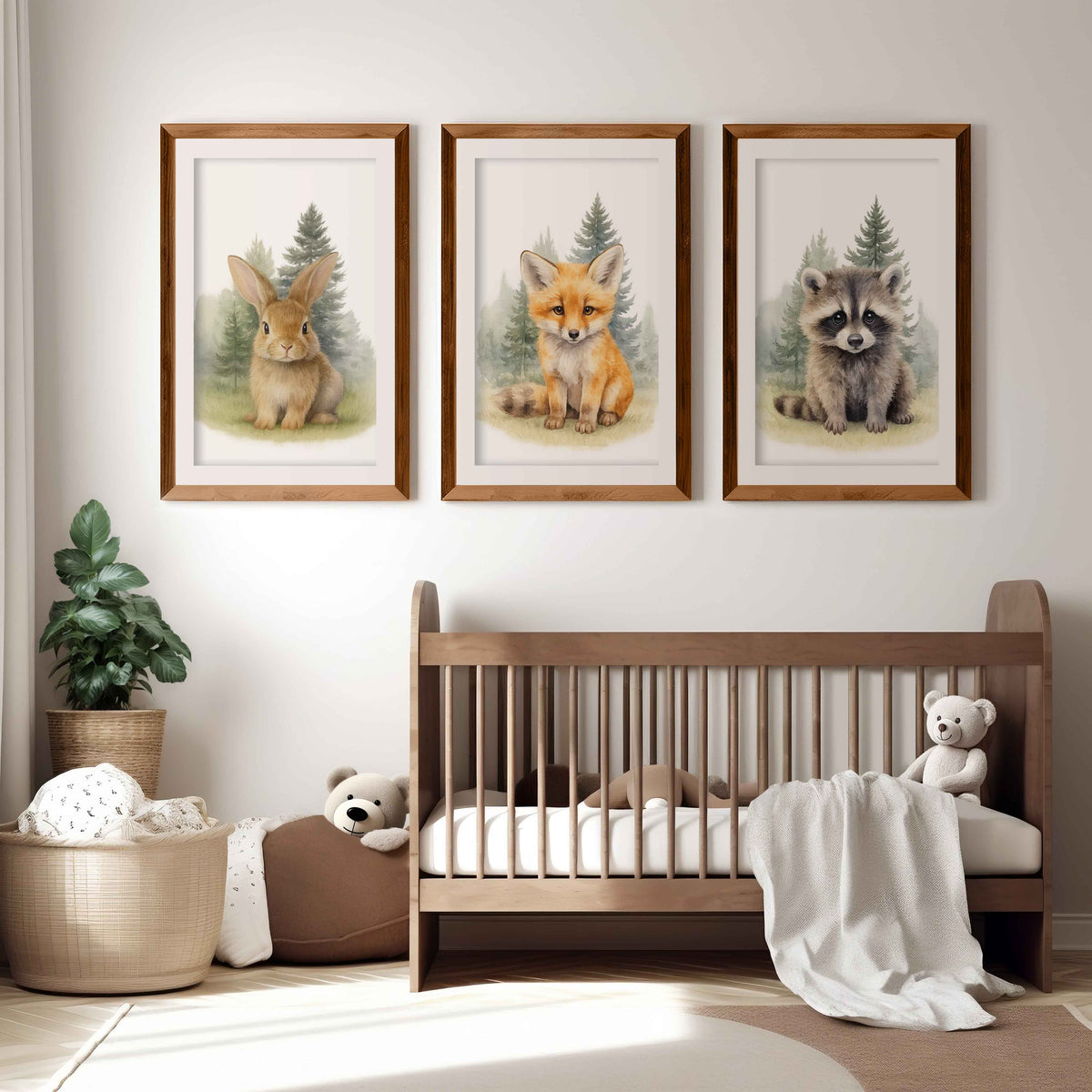 Woodland Nursery Wall Art – Bunny, Fox & Raccoon Set