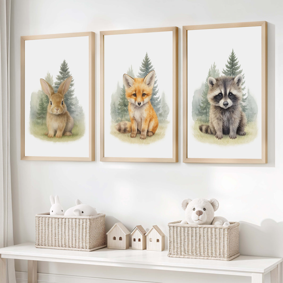 Woodland Nursery Wall Art – Bunny, Fox & Raccoon Set