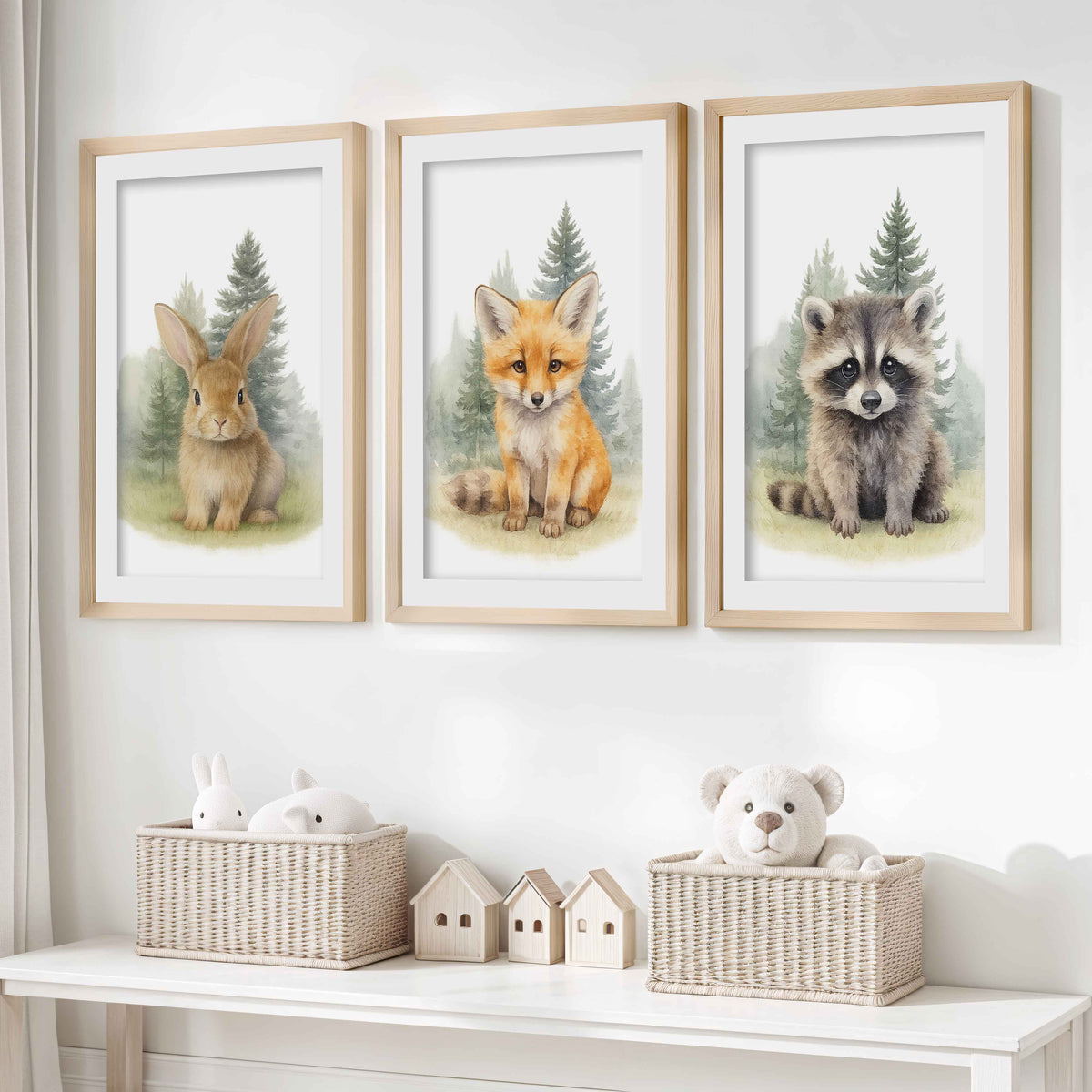 Woodland Nursery Wall Art – Bunny, Fox & Raccoon Set